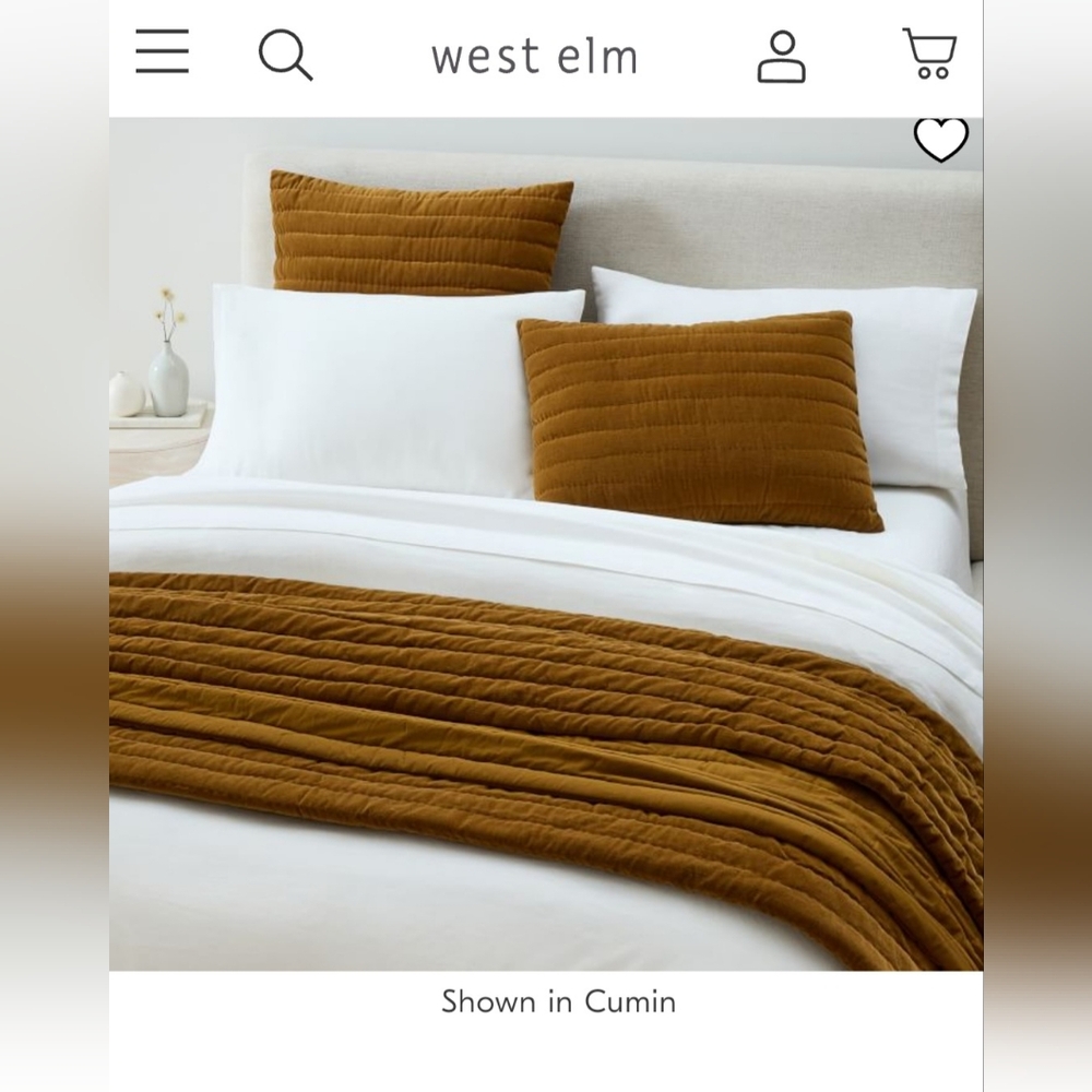West Elm Cotton Velvet Pick Stitch Quilt & Shams - Cumin